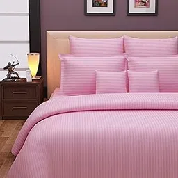WYTOMAH Polycotton Satin Fabric 180TC Stripes Design King Size Bedsheet with 2Pillow Covers for Home/Hotels/Hospitals/Offices/Guests Room (Pink)-image-40