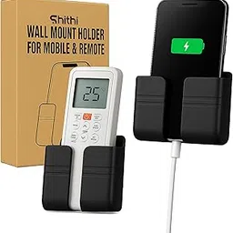 SHITHI Mobile Phone Charging & Remote Holder – Adhesive Phone Stand for Wall, Socket Organizer for iPhone, Android | Cable Management Shelf for Bedroom, Kitchen & Office (Pack Of 2) image 1