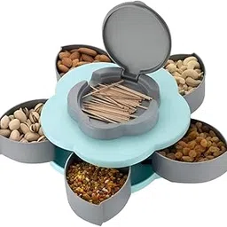 5 Compartment Rotating Flower Candy Box – Set of 2 | Dry Fruit, Snack & Masala Storage Tray | 6-Month Warranty | Smart Multi-Color Organizer for Home, Kitchen, Office (Plastic)-image-25