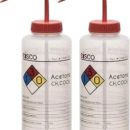 EISCO 2PK Wash Bottle for Acetone, 1000ml - Labeled with Color Coded Chemical & Safety Information (4 Colors) - Wide Mouth, Self Venting, Low Density Polyethylene Labs-picture-31