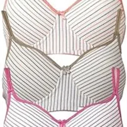Women Cotton Blend Lightly Padded Non Wired Self Design Full Coverage Bra Combo Pack of 3-image-3