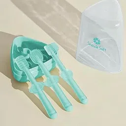 SNOWIE SOFT® 3Pcs Silicone Baby Toothbrush Set for 0-18 Months Includes Newborn Tongue Cleaner, ToothScrubber, First Teething Baby Brush, Soft Gum Massager with Travel Case Infant Oral Care, Green-picture-32