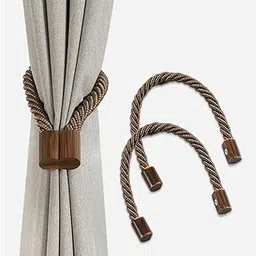 Deco Window Magnetic Curtain Tiebacks for Window Drapes Strong Rope Holdback Buckles, Decorative Weaving Design, Easy to Use Curtain Tie Backs for Home, Living Room & Bedroom (Pack of 2, Brown)-picture-19