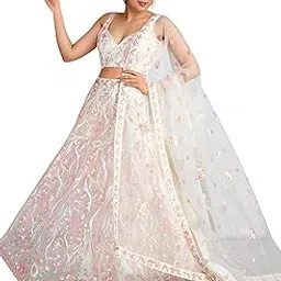 Women's Sequins Embroidered Work Soft Net Designer Lehenga Choli With Dupatta (6033-White-Wedding-Stylish-Lehenga-Choli-Latest; Free Size)-image-50