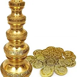 Putrika Brass Gubera Lota with 11 Lakshmi Kubera Coins |Ghada Set of 5 Pooja Kalash Pot for Wealth & Prosperity |Puja Kalasam with 11 Gold Coins for Diwali, VaraLakshmi Pooja-image-20