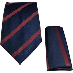 fashmade “where fashion is made” FashMade Navy Blue Maroon Stripes Premium Italian Silk Tie & Pocket Square Set | 2.75" Slim Tie & 10x10" Matching Pocket Square Combo-picture-36