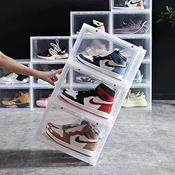 Deoxys Multipurpose 1 Pack Sneaker Containers Bins Shoe Storage Box Clear Plastic Stackable Shoe Organizer for Closet Space Saving Foldable Shoe Sneaker-picture-38