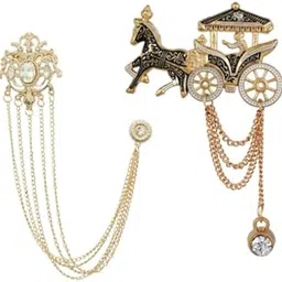 adorn Combo of Oxodised Chariot & Floral Chained Sherwani Brooch/Lapel Pin for Men.-picture-41