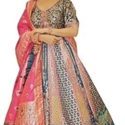 Designer Bridal Lehenga Choli Set with Pink Dupatta, Teal Green Embroidered Skirt, Traditional Wedding-picture-55