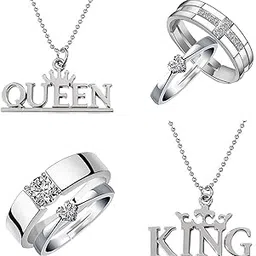 Valentine Gift Combo of King Queen Pendant and Couple Ring for Men and Women (PACO1105164PR)-image-15