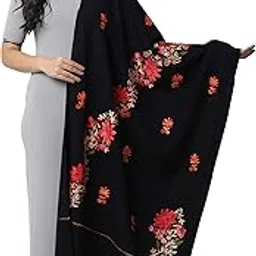 zamour Kashmiri Women's Embroidered Woolen Shawl/Stole Wrap (Black) by The MadhuSudan Gallery-picture-15
