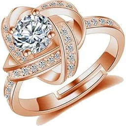 Adjustable Elegant Austrian Crystal Rings American diamond Valentine Gifts Love Stylish Combo RoseGold Ring for Women Girls Girlfriend Lovers-image-3