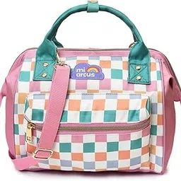 Mi Arcus 2-in-1 Printed Maternity Diaper Bag with Zip Closure, Convertible Handbag & Backpack, Includes Diaper Changing Sheet for Travel- Dark Pink-image-9