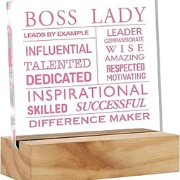 Bs amor Inspirational Boss Appreciation Gift Boss Lady Gifts for Women, Pink Boss Lady Desk Decor Acrylic Desk Plaque Sign with Wood Stand Home Office Desk Sign Keepsake 5x4 inch-image-9