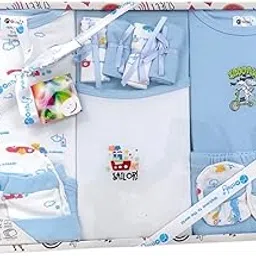 13-Piece Newborn Baby Gift Set, Blue and White, Cotton Clothing and Accessories-picture-42