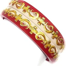 Bengali Shakha Pola Bangle Set, Traditional Red and White with Laminated Metallic Gold Pattern, Set of 2 Pieces for women-picture-57
