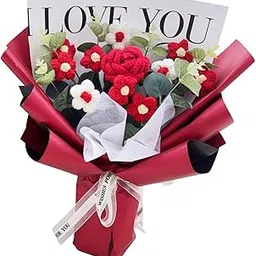 CALANDIS Crochet Flower Holiday Knitting Flower Bouquet for Birthday Thanksgiving Day Red Rose | Home Dacor-picture-25
