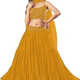 anchhodtextile Women's Georgette Semi Stitched lehengacholi SFver-151 Diwali Outfit Embroidered lehengacholi Set Yellow3 Colour Indian Heavy Lehenga-picture-22