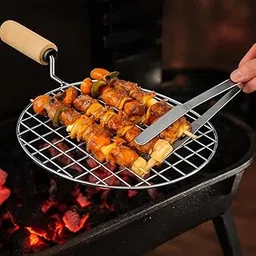 Asanath Global Stainless Steel Round Jali Roaster for Chapathi, Papad Toast Wooden Barbeque Grill,Tandoori with Wooden Jali with Stainless Steel Roti Chimta/Tong-picture-24