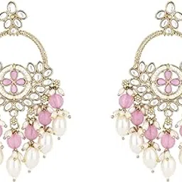 Traditional Handcrafted Kundan Pearl Chandbali Dangle Earrings for Women/Girls-image-62