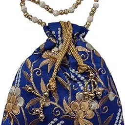 RUWAZA ART CREATIONS Women's Exotic Potli Bags cloth row silk.. |dark blue| gift box|-picture-55