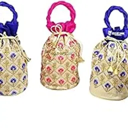 Chamomile Embellished Potli Bags for Gifting, Potli Pouches for Return Gifts, Potli Bags for Women, Ethnic Potli Purse for Baby Shower (Set of 5)-image-17