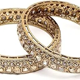 karatcart Set of 2 Golden Kundan Studded Antique Gold Plated Bangles for Women-picture-23