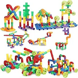 AEXONIZ TOYS Plastic Pipe Building Blocks - 165Pcs, Multicolor Bulk Plastic Educational Making Sweet Home Smart City Building Block for Indoor, Outdoor for Kids-image-8
