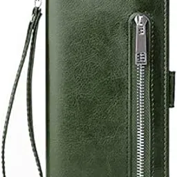 TELETEL Zipper Series Flip Mobile Cover Pu Leather | Card & Cash Pockets | Magnetic Loop | Front Zip Lock Wallet Case (Dark Green) for Samsung Galaxy A73 5G-picture-27