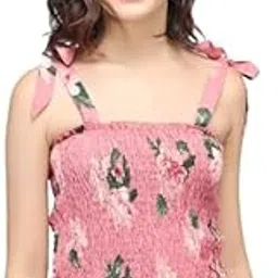 Casual Shoulder Straps Floral Print Women Pink Top-image-16