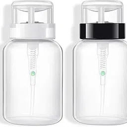 Kreni Pack of 2 Push Down Empty Lockable Pump Dispenser Bottle for Nail Polish and Makeup Remover,200ml, Black Top Cap-picture-24