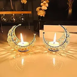 Iron Art Ware Moon Tea Light Crystal Candle Holder,Return Gifts for Pooja, Metal Lanterns, Handicraft Items for Home Decor - Decor Gifts for Wedding, Ramadan, Diwali Decoration (Pack of2)-image-17