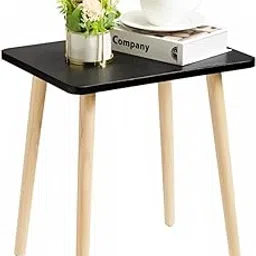 UMAAS Unique Wooden Handicrafts® Black Side Table, Modern End Table for Living Room, Bedroom, Balcony and Office,Wooden Table with Natural Wooden Legs (35.56x30.48x37.5 cm) (Black)-image-60