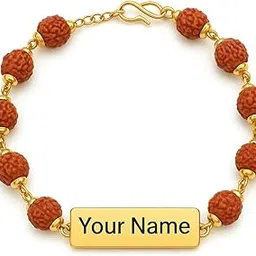 crofit Customised Rudraksha Bracelet for Men & Women Personalized Name Bracelet with Engraved Metal Plate Handmade Adjustable Rudraksh Spiritual Wrist Band Custom Name Bracelet Gift-picture-17