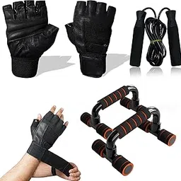 Quick Fit Combo of Pushup Bar, Gym Gloves & Skipping Rope for Workout Exercise Equipment-picture-45