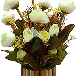 Olive Trees Artificial Peony Flowers with Wooden Pot for Home Decoration, Office & Gift (12 Inch/30 cm) (White)-picture-12
