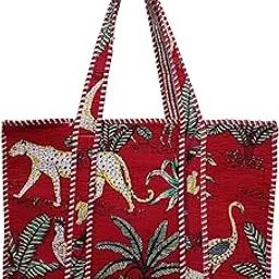 art world Cotton Printed Tote Bag,Hand Bag Multicolor Quilted Hand Block Floral Printed Women's Carry Bag Shoulder Shopping Tote Bags 18x5.5x16 Inch-picture-17