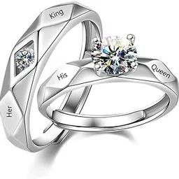 Delicate Crystal Silver Plated Heart Design Adjustable Ring for Women, Girls, Men, Boys - Couple Finger Ring - Valentine Love Gifts for Wife, Girlfriend-image-69