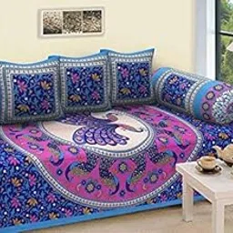 Jaipuri Style 100% Cotton Rajasthani Tradition Set of 6 Piece Cotton 1 Single Diwan Set, 3 Cushion Cover 2 Booster - Abstract (Multicolor)-image-88