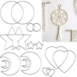 20 Pieces Metal Dream Catcher Rings Heart Moon Star Circle Macrame Rings for DIY Craft Dream Catcher Making Home Wall Decoration image 1