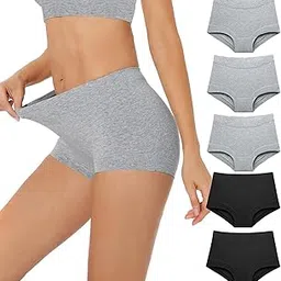 migbean Comfortable Cotton Underwear for Women, High Waisted Boy Shorts Panties,Womens Boxer Briefs Pack,S-5XL Plus Size image 1
