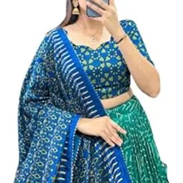 sarathybiz Women's Tussar Silk With Ikkat Printed And Foil Printed Lehenga choli Set-picture-10