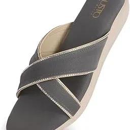 fausto Women Embellished Slip-On Open Toe Ortho Flats with Cross Strap | Sandals for Wedding, Party, Ethnic Wear | All Day Flat Slippers-picture-27