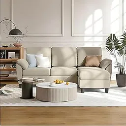 Homeify Elora Wooden 3 Seater Fabric Interchangeable Couch Sofa Set for Living Room (Premium Velvet,Beige)-image-98