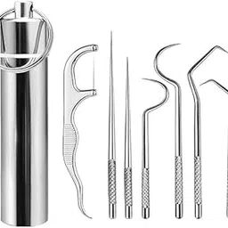 Hidak 7 in 1 Stainless Steel Toothpicks Teeth Cleaning Picks for Teeth Braces Cleaning Tools Reuseable Toothpicks Dental Hygiene Kit Toothpicks Flosser for Outdoor Picnic Camping Traveling-picture-25