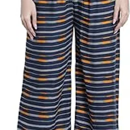 fabclub Women's Heavy Rayon Striped Designer Free Size Navy Blue Palazzo Pants for Women-picture-12