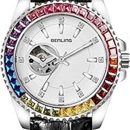 benling Prism Royale Automatic Watch for Men with Rainbow Bezel & Open Heart Dial – Premium Leather Strap-picture-10