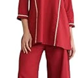 Women's Pure Cotton Maroon Printed Co-Ord Set-image-97