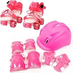 1 Pair Roller Skates with Protective Set Guard Protective Kit for Skating, Cycling for Kids Age 6-14 Years with Knee, Elbow and Wrist Guards ( Pink )-image-87