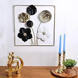 Market99 Golden Color Wall Plaque | Rectangular Decorative Wall Hanging with Glossy Flower Design | Elegant Wall Art for Home, Living Room, Office, Café & Restaurant Decoration – Ready to Hang-picture-11